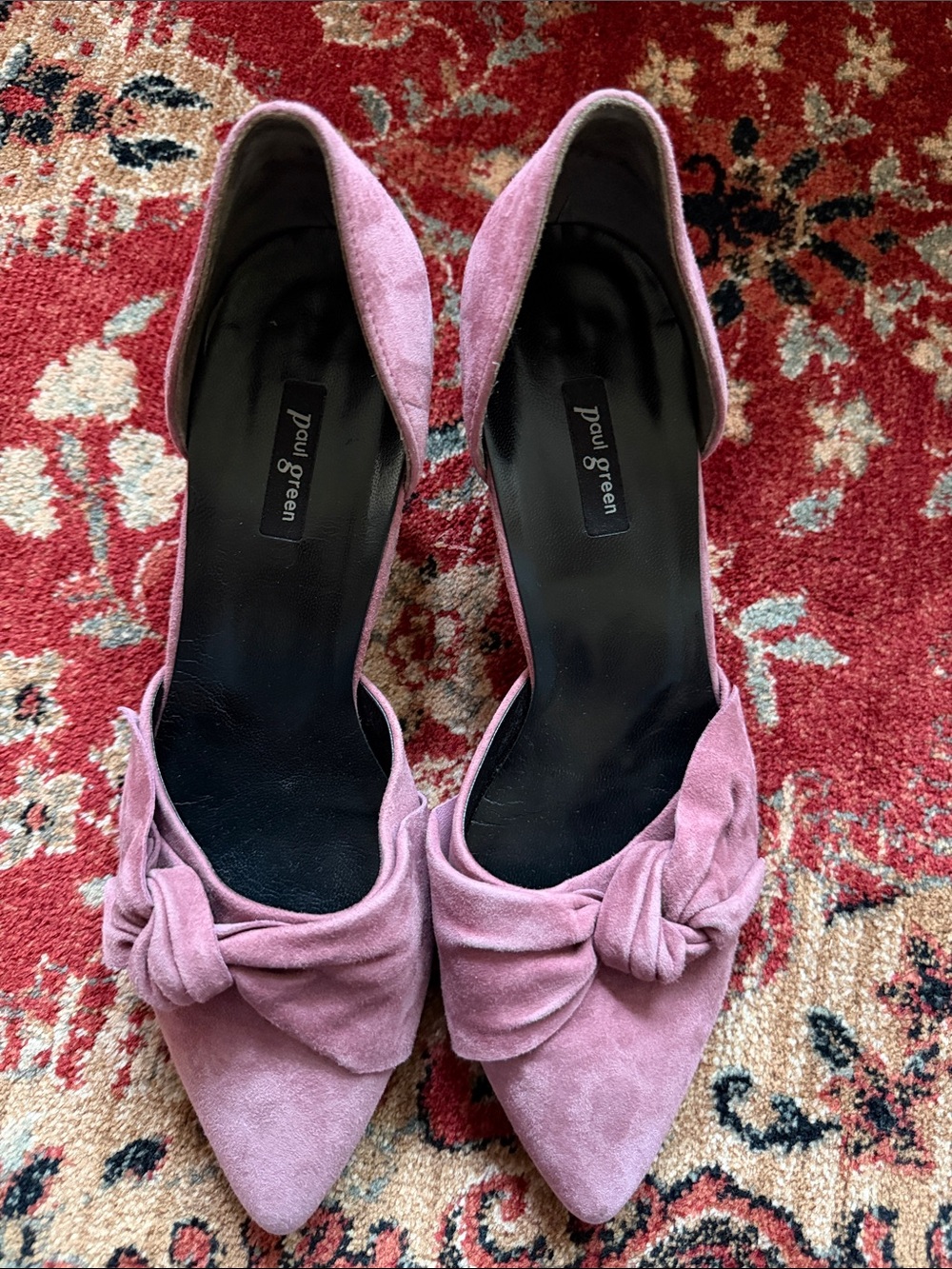Paul Green Pink Suede Pointed Toe Knot Pumps - Picture 2 of 7